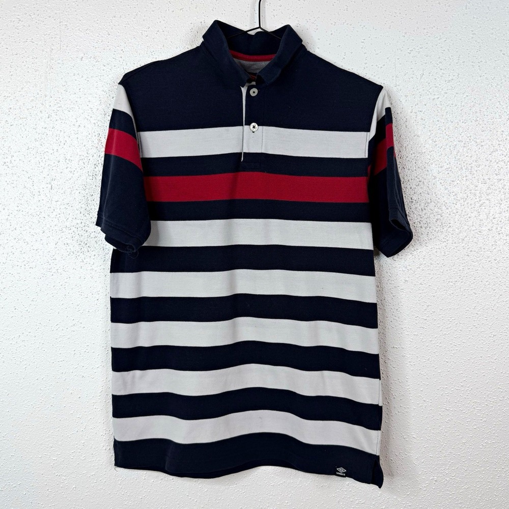Umbro International Sportswear Men's Striped Polo Navy/White/Red Short Sleeve M